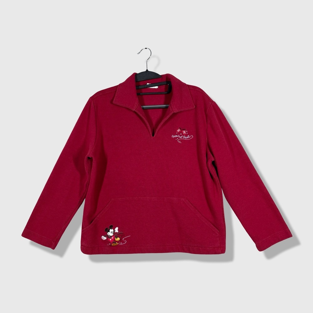 Disney Store Pullover Sweatshirt Womens M Red Mickey Mouse Frosted Frolic Y2K